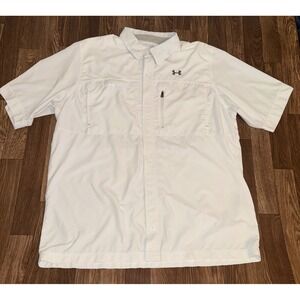 Under Armour Mens White HeatGear Short Sleeve Fishing Shirt XL 1004210 SS 2014